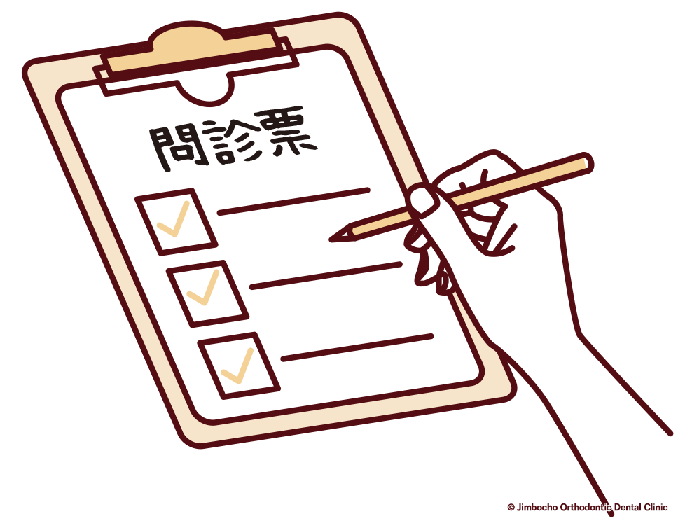 体調などをお伺いする問診票にご記入ください。